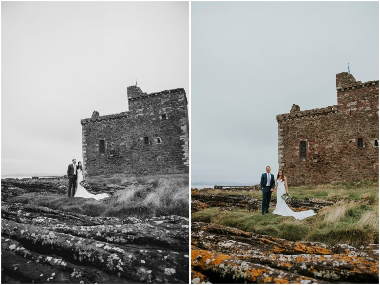 bride and groom photographed at a scottish castle