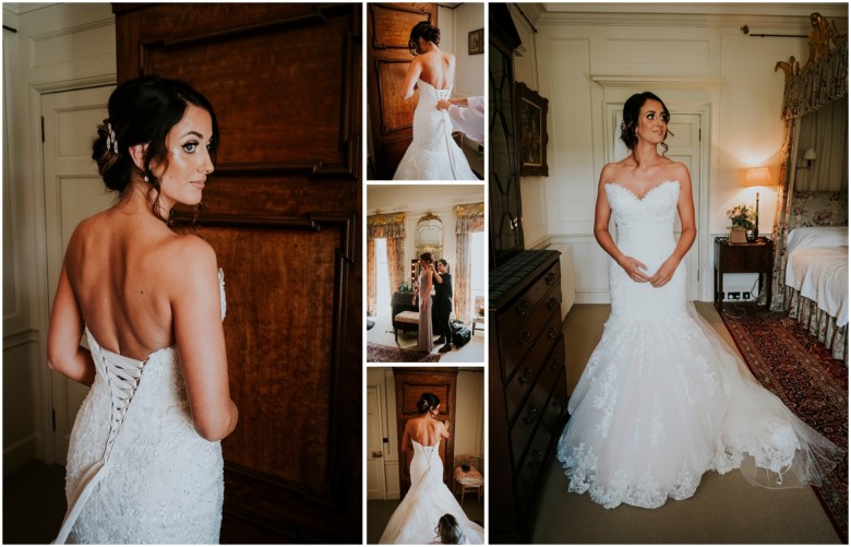 bride and her bridesmaids getting ready