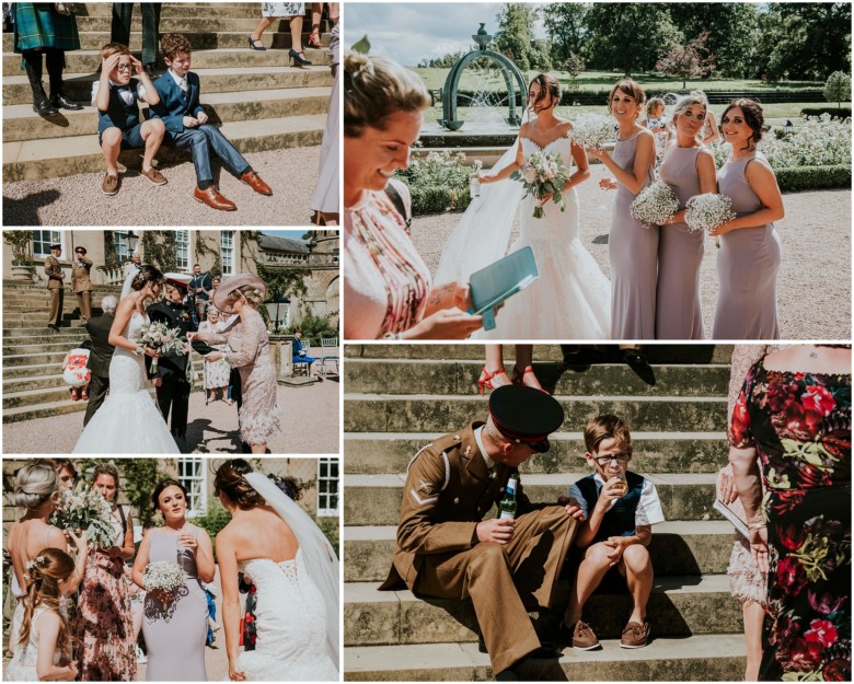 wedding guests at champagne reception