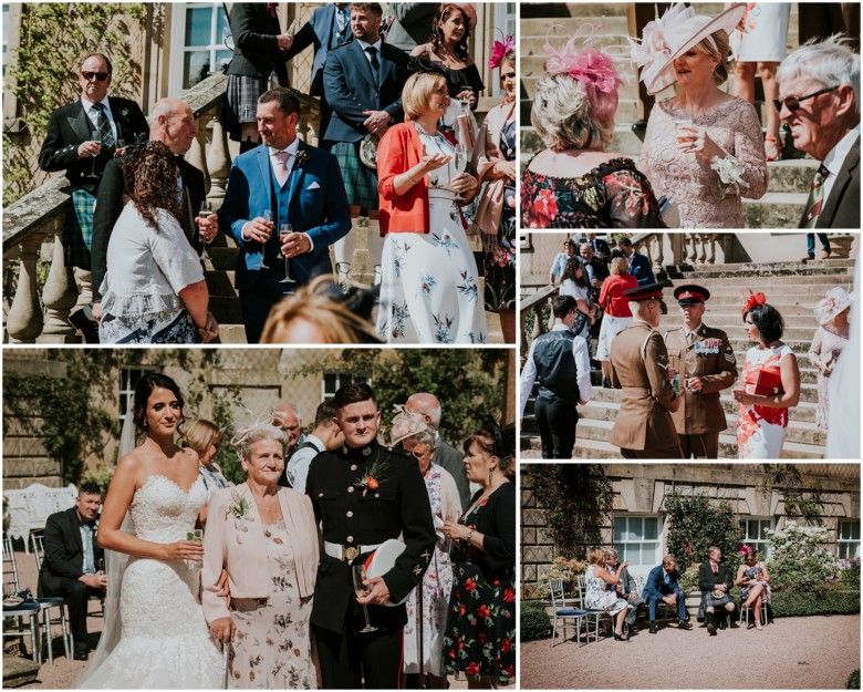 wedding guests at champagne reception