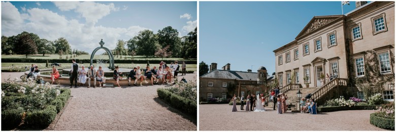 wedding guests at champagne reception