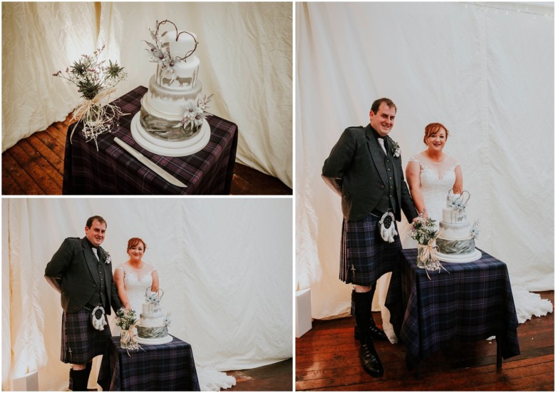 bride and groom cutting their cake