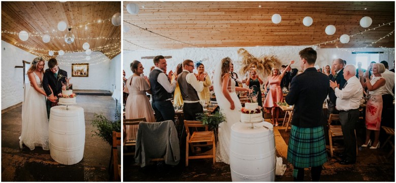 bride and groom cutting the cake