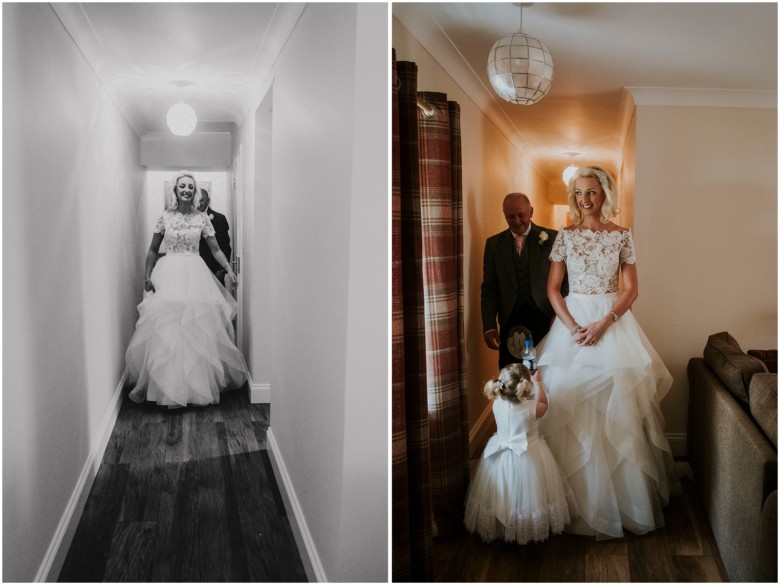 bride and her bridesmaids getting ready