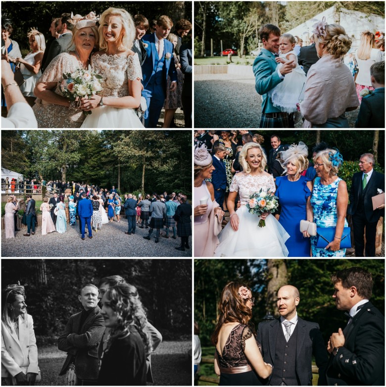 wedding guests at champagne reception