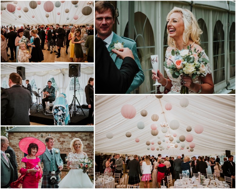 wedding guests at champagne reception