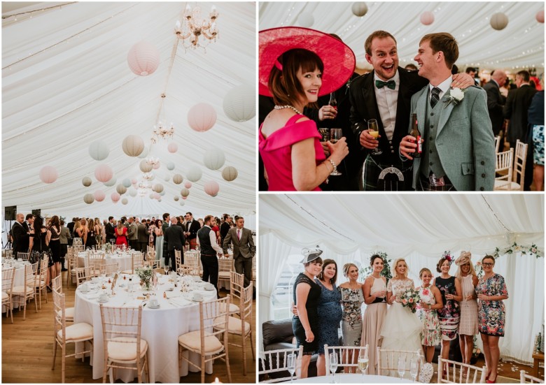 wedding guests at champagne reception