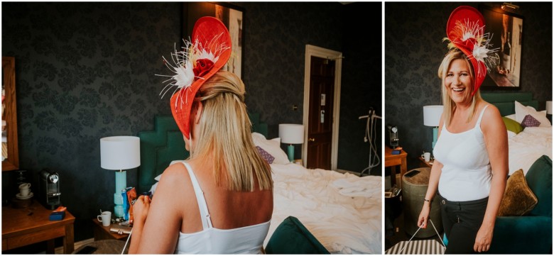 bride and her bridesmaids getting ready