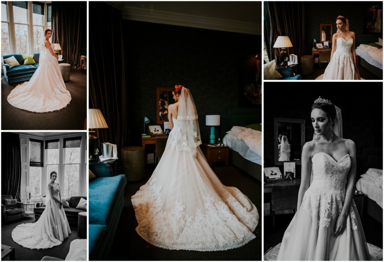 bride and her bridesmaids getting ready