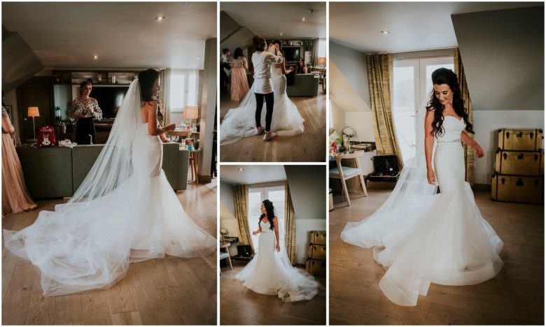 bride and her bridesmaids getting ready