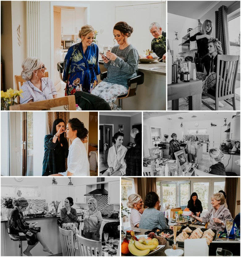 bride and her bridesmaids getting ready for the wedding