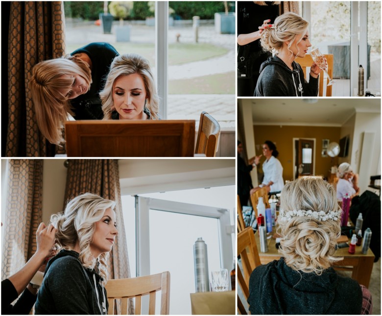 bride and her bridesmaids getting ready for the wedding