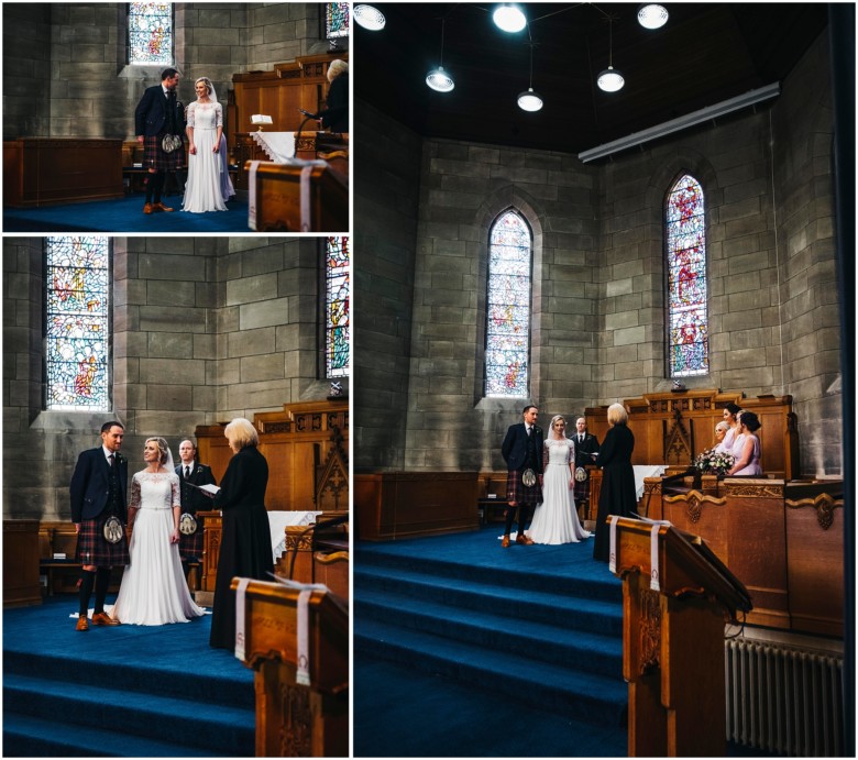 bride and groom at their wedding ceremony in a church