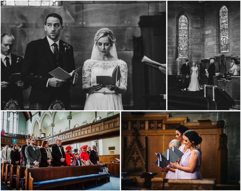 bride and groom at their wedding ceremony in a church