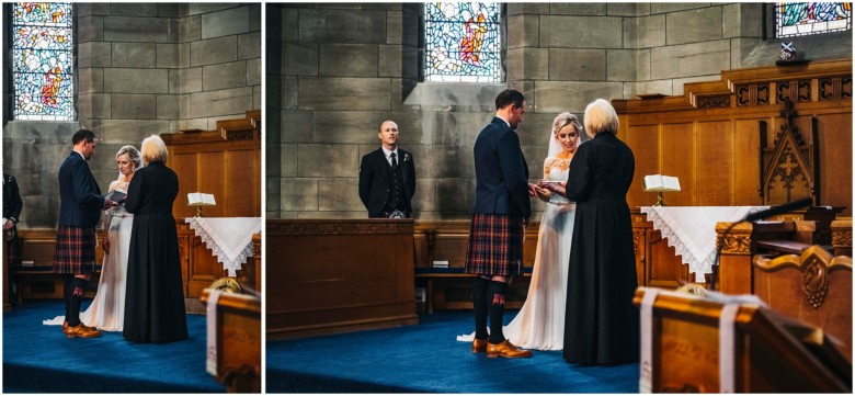bride and groom at their wedding ceremony in a church