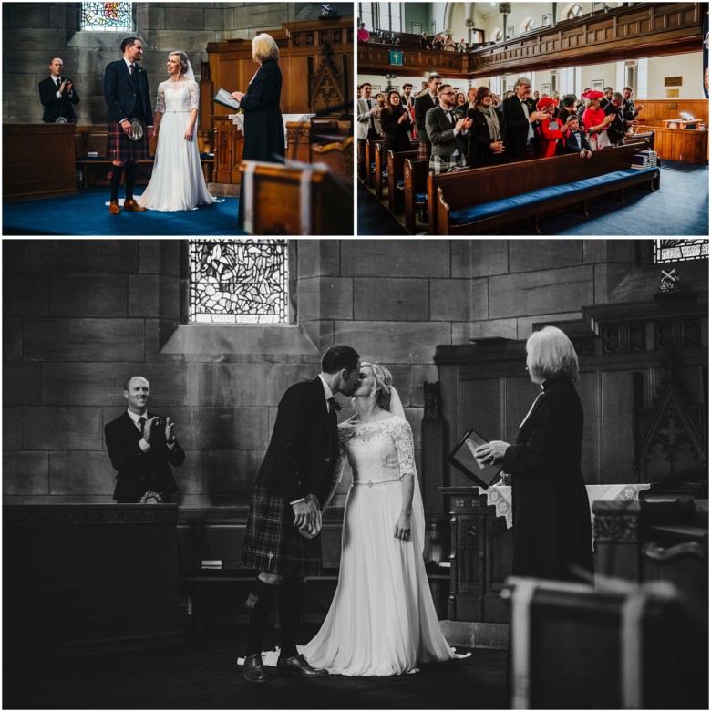 bride and groom at their wedding ceremony in a church