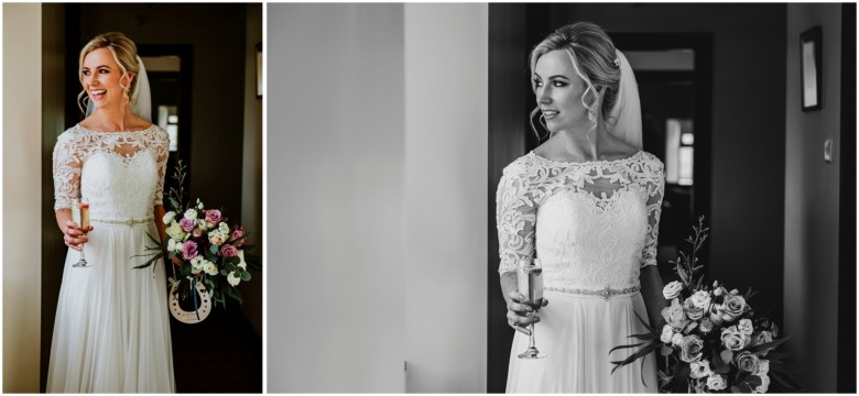 bride and groom at their rustic barn wedding