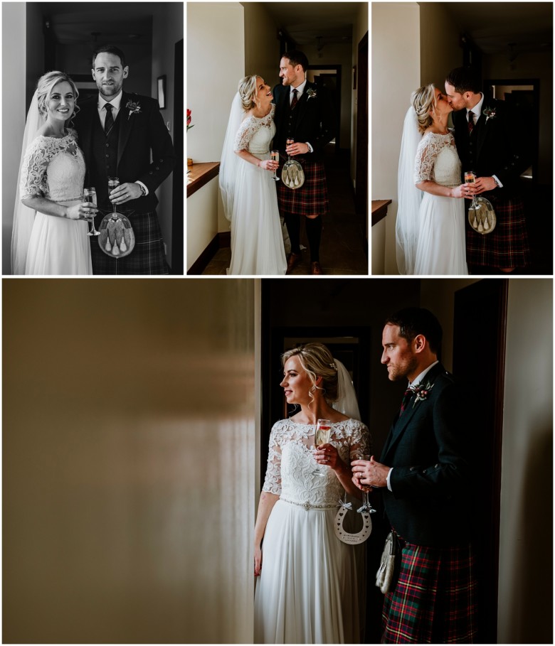 bride and groom at their rustic barn wedding