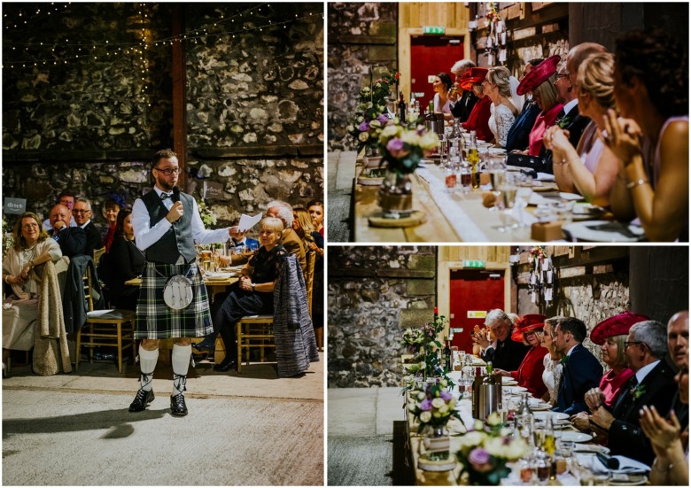 wedding speeches in a rustic barn