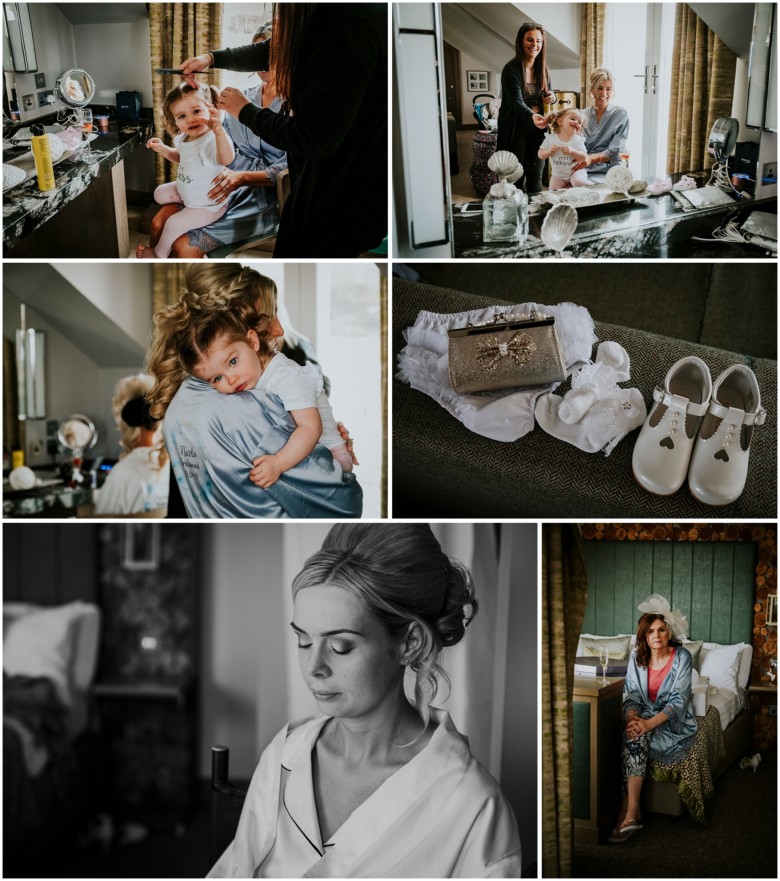 bride and her bridesmaids getting ready