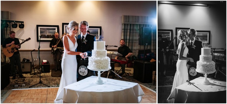 bride and groom cutting the cake