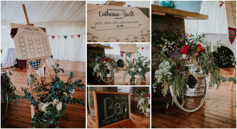 wedding details in a marquee