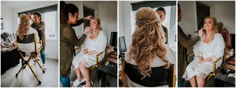 bride and her bridesmaids getting ready