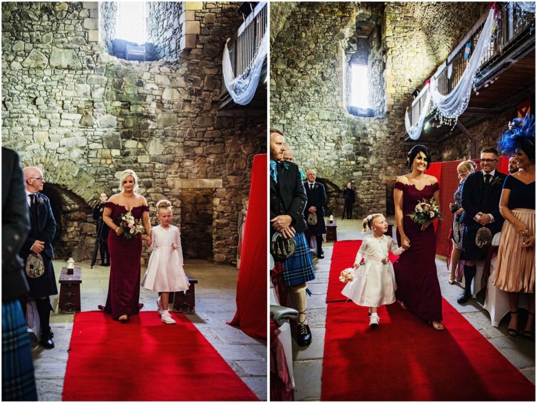 bridesmaids walking up the aisle