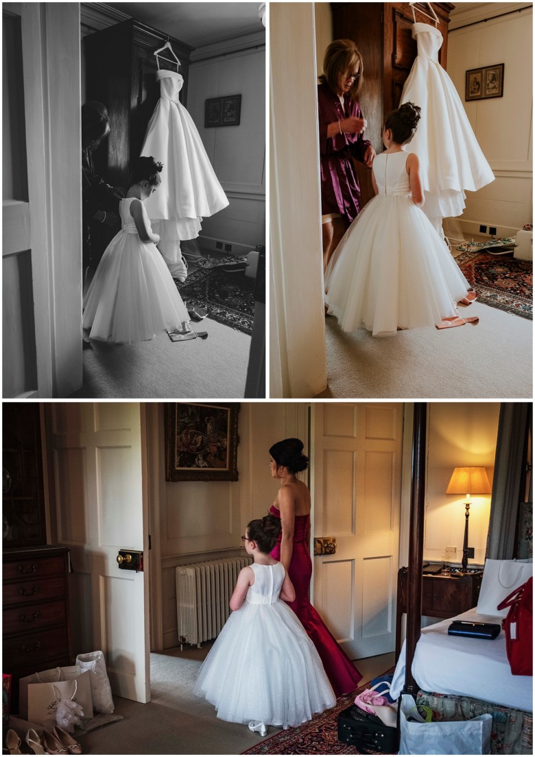 bride and her bridesmaids getting ready