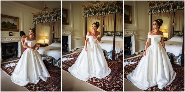 bride and her bridesmaids getting ready