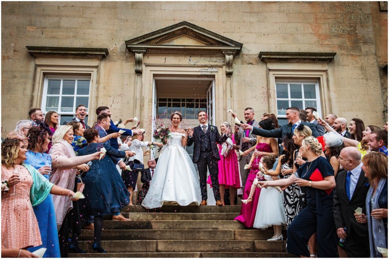 confetti on the bride and groom