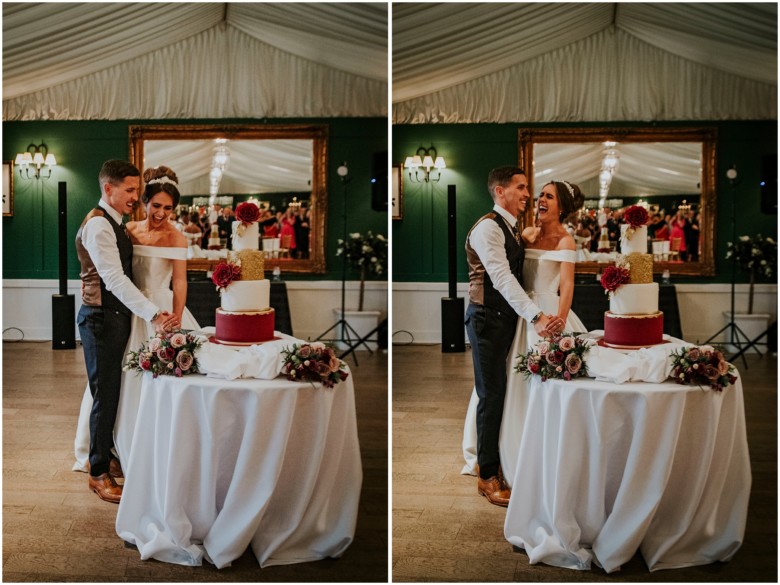 bride and groom cutting the cake