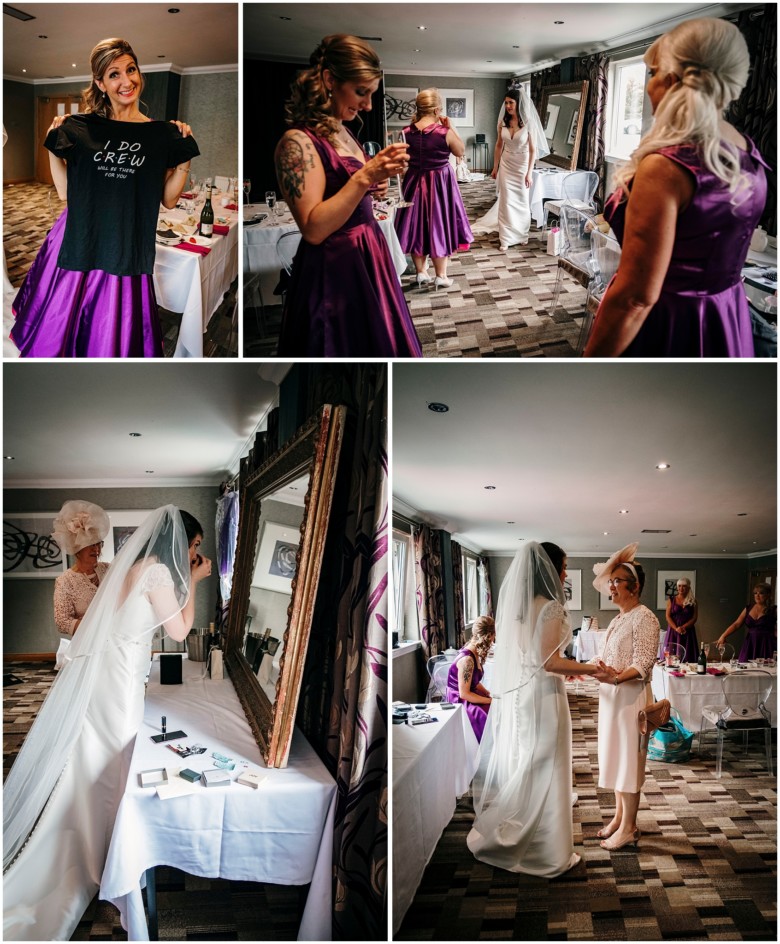 bride and her bridesmaids getting ready for her wedding