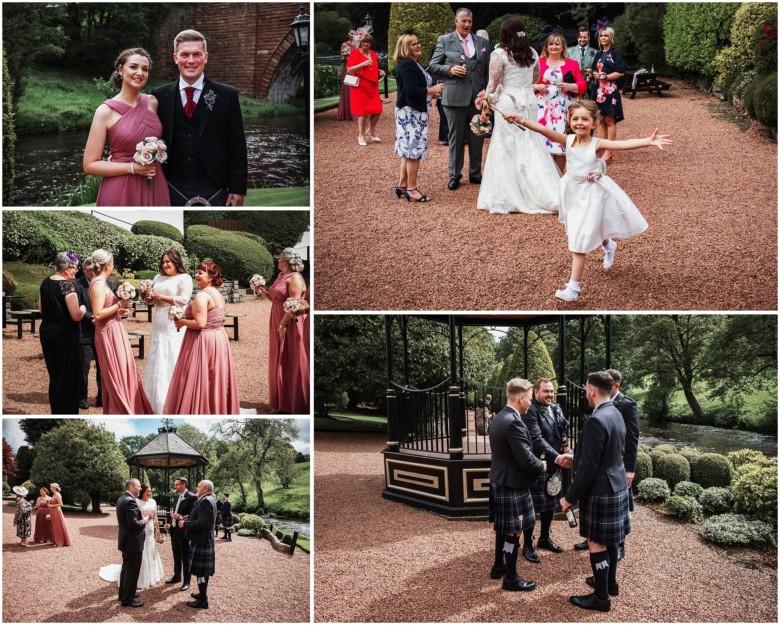 wedding guests at champagne reception