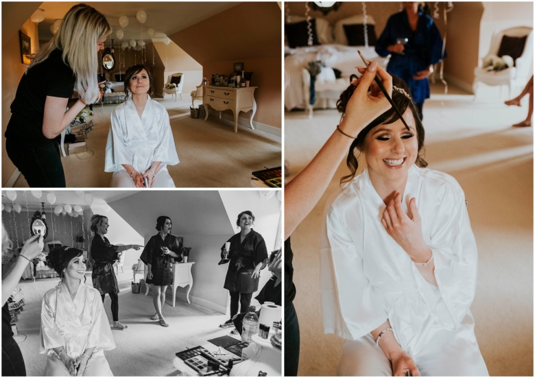 bride and her bridesmaids getting ready