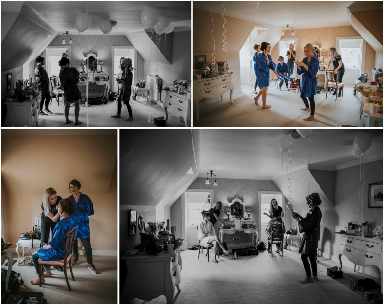 bride and her bridesmaids getting ready