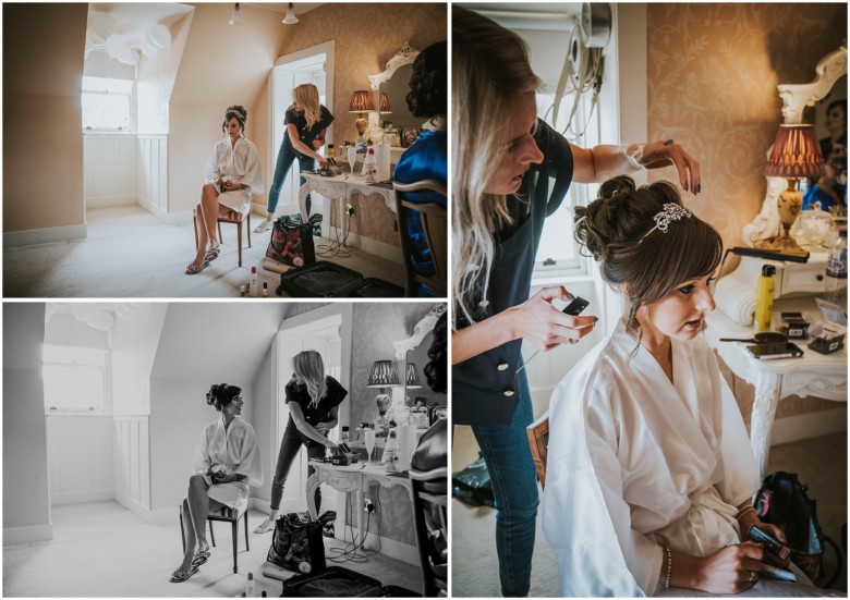 bride and her bridesmaids getting ready