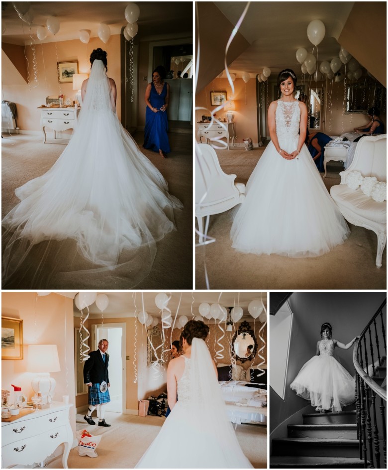 bride and her bridesmaids getting ready