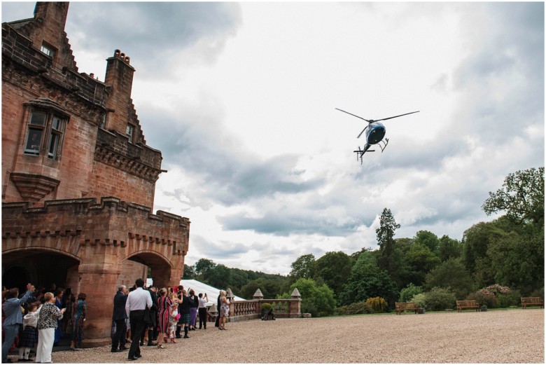 bride arriving in a helicopter