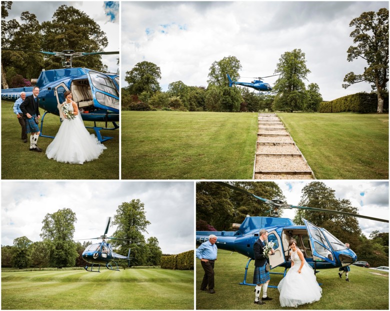 bride arriving in a helicopter