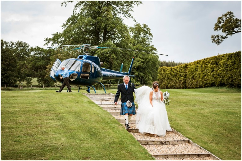 bride arriving in a helicopter