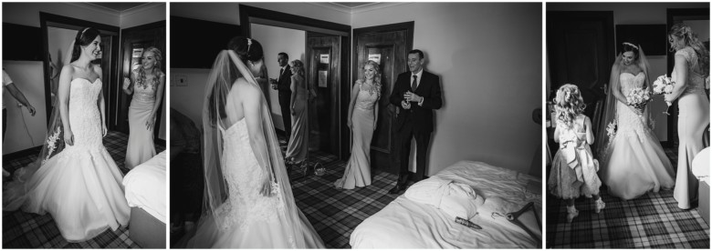 bride and her bridesmaids getting ready