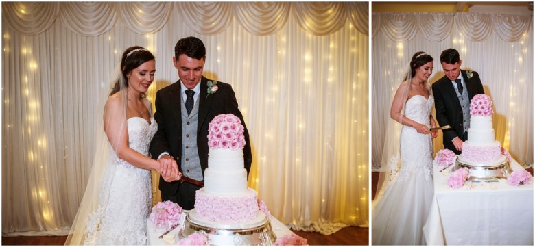 bride and groom cutting the cake