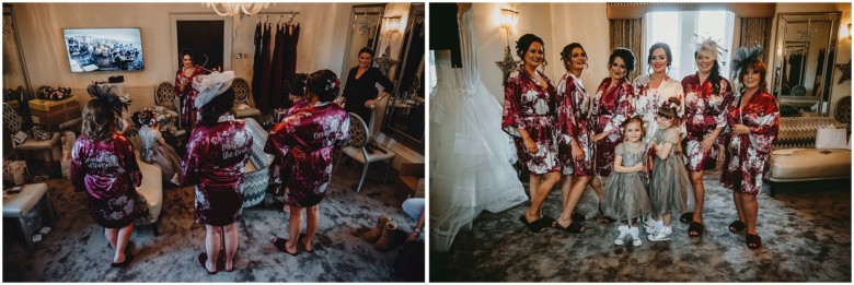 bride and her bridesmaids getting ready