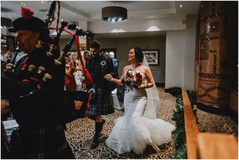 bride and groom arriving for their wedding breakfast