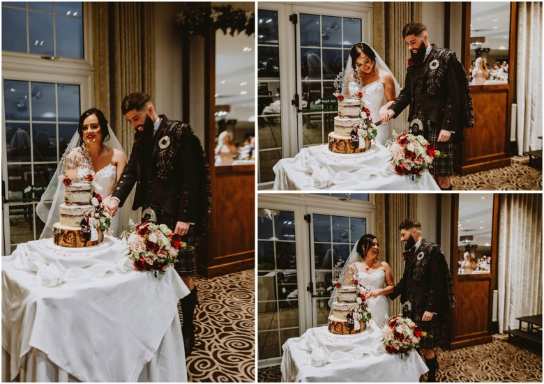 bride and groom cutting the cake