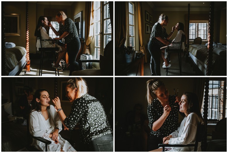 bride and her bridesmaids getting ready