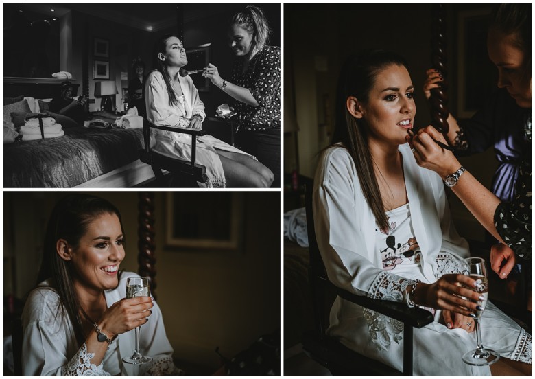 bride and her bridesmaids getting ready