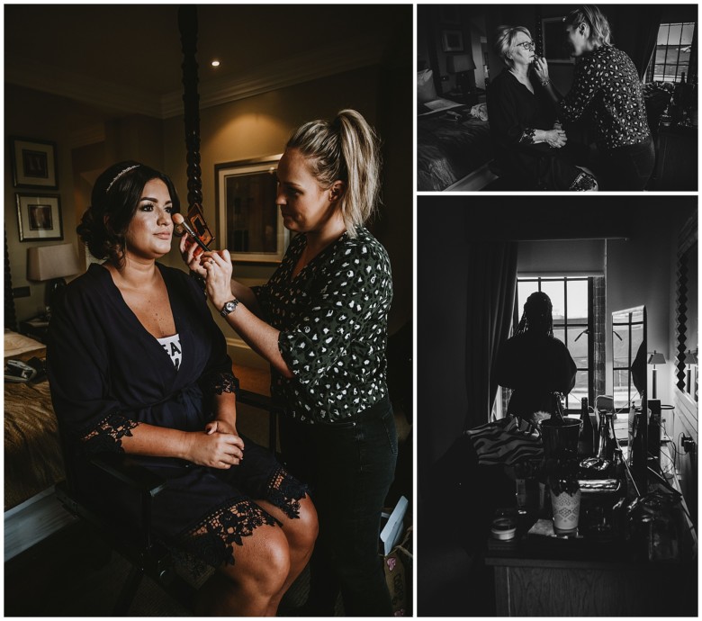 bride and her bridesmaids getting ready