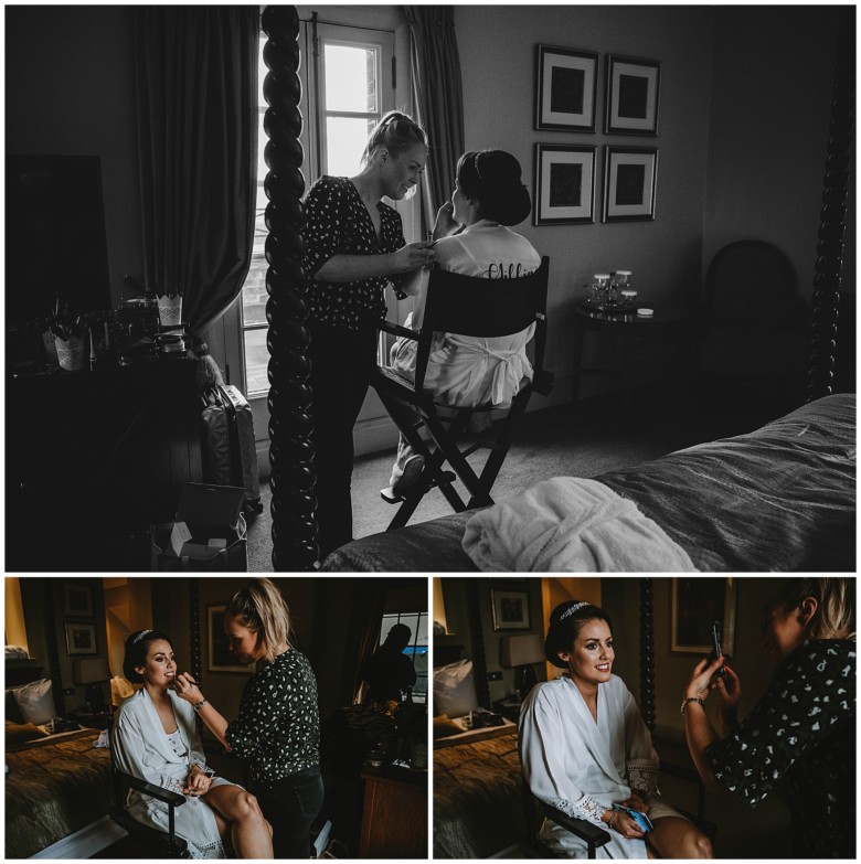 bride and her bridesmaids getting ready